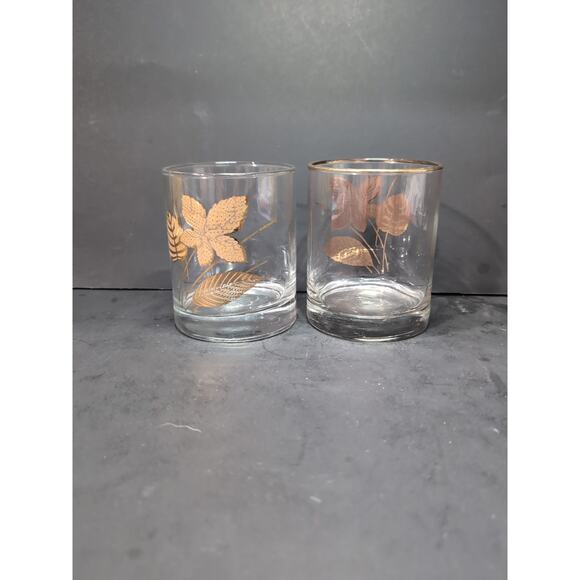 Libbey's Maple Leaf Glasses, Vintage Gold Rim‎ Set, MCM Old Fashioned Barware - Picture 3 of 9